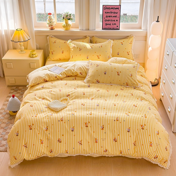 91家纺网 家纺一手货源 找家纺 芯贝儿 2026新款古法小清新全棉花边仿棉水洗棉法式四件套件被套床单 星宝