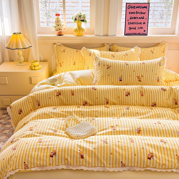 91家纺网 家纺一手货源 找家纺 芯贝儿 2026新款古法小清新全棉花边仿棉水洗棉法式四件套件被套床单 星宝