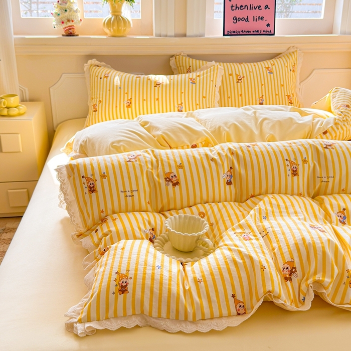 91家纺网 家纺一手货源 找家纺 芯贝儿 2026新款古法小清新全棉花边仿棉水洗棉法式四件套件被套床单 星宝