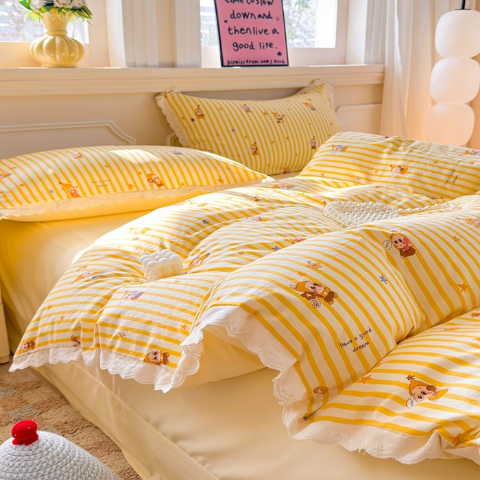 91家纺网 家纺一手货源 找家纺 芯贝儿 2026新款古法小清新全棉花边仿棉水洗棉法式四件套件被套床单 星宝