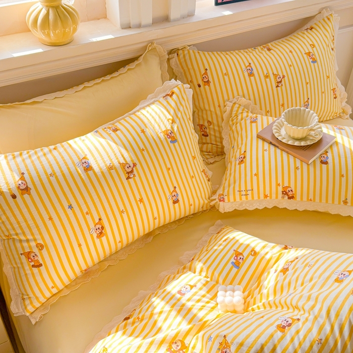 91家纺网 家纺一手货源 找家纺 芯贝儿 2026新款古法小清新全棉花边仿棉水洗棉法式四件套件被套床单 星宝