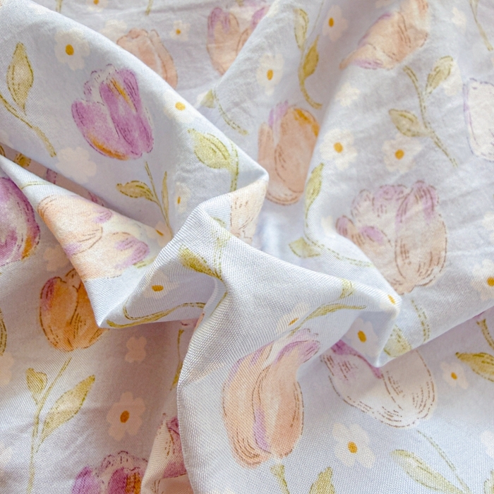 91家纺网 家纺一手货源 找家纺 芯贝儿 2026新款古法小清新全棉花边仿棉水洗棉法式四件套件被套床单 郁金香