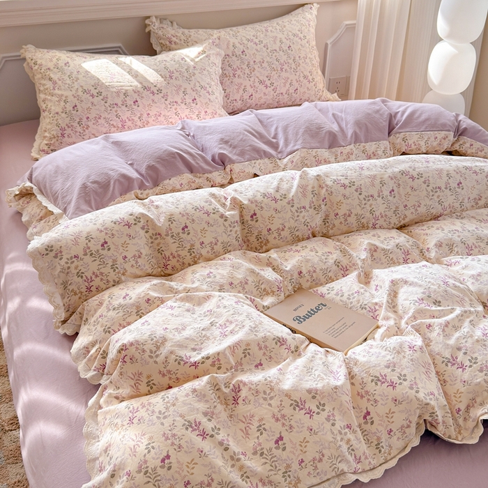 91家纺网 家纺一手货源 找家纺 芯贝儿 2026新款古法小清新全棉花边仿棉水洗棉法式四件套件被套床单 云瑶