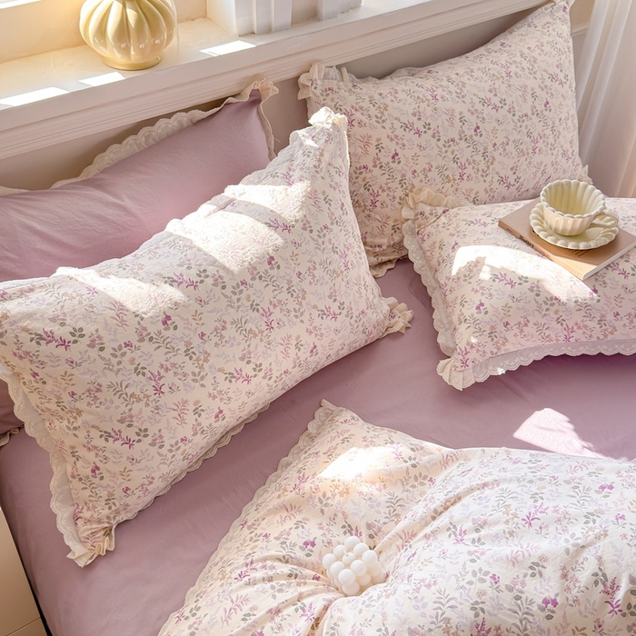 91家纺网 家纺一手货源 找家纺 芯贝儿 2026新款古法小清新全棉花边仿棉水洗棉法式四件套件被套床单 云瑶