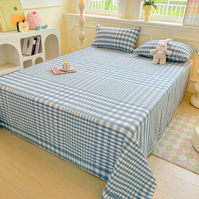 91家纺网 家纺一手货源 找家纺 爱彼家纺 2026新款升级细纱老粗布床单款凉席席子单床单床单三件套 蓝小格