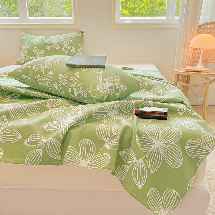 91家纺网 家纺一手货源 找家纺 爱彼家纺 2026新款升级细纱老粗布床单款凉席席子单床单床单三件套 花清舞绿