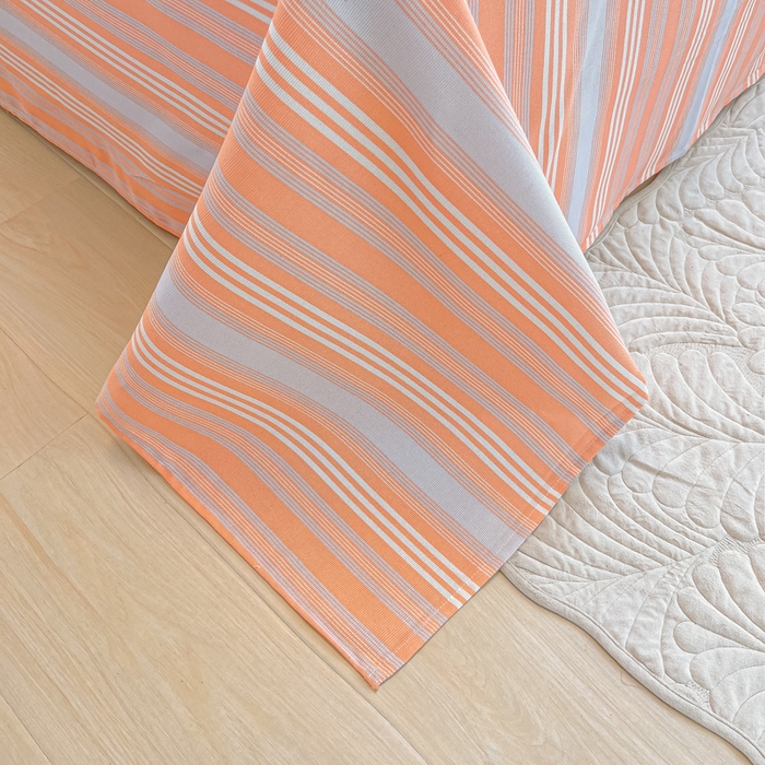 91家纺网 家纺一手货源 找家纺 爱彼家纺 2026新款升级细纱老粗布床单款凉席席子单床单床单三件套 桔灰细条