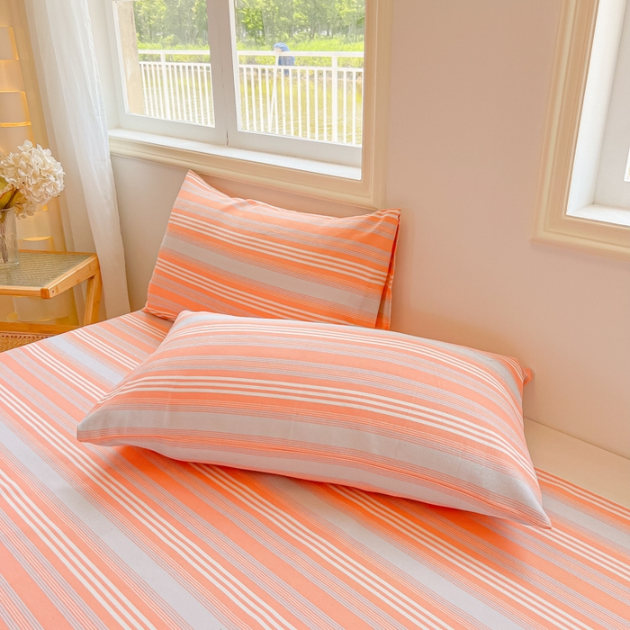 91家纺网 家纺一手货源 找家纺 爱彼家纺 2026新款升级细纱老粗布床单款凉席席子单床单床单三件套 桔灰细条