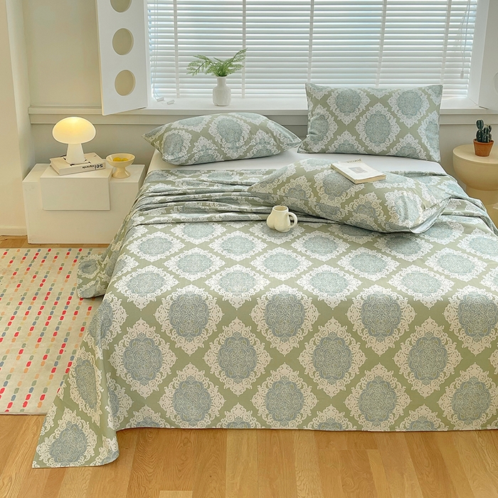 91家纺网 家纺一手货源 找家纺 爱彼家纺 2026新款升级细纱老粗布床单款凉席席子单床单床单三件套 欧式灰