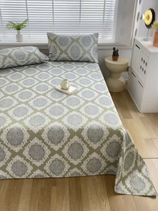 91家纺网 家纺一手货源 找家纺 爱彼家纺 2026新款升级细纱老粗布床单款凉席席子单床单床单三件套 欧式灰