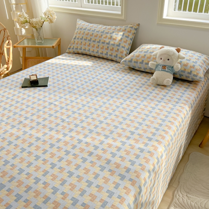 91家纺网 家纺一手货源 找家纺 爱彼家纺 2026新款升级细纱老粗布床单款凉席席子单床单床单三件套 棋盘格