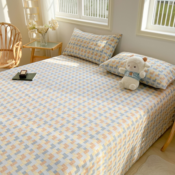 91家纺网 家纺一手货源 找家纺 爱彼家纺 2026新款升级细纱老粗布床单款凉席席子单床单床单三件套 棋盘格