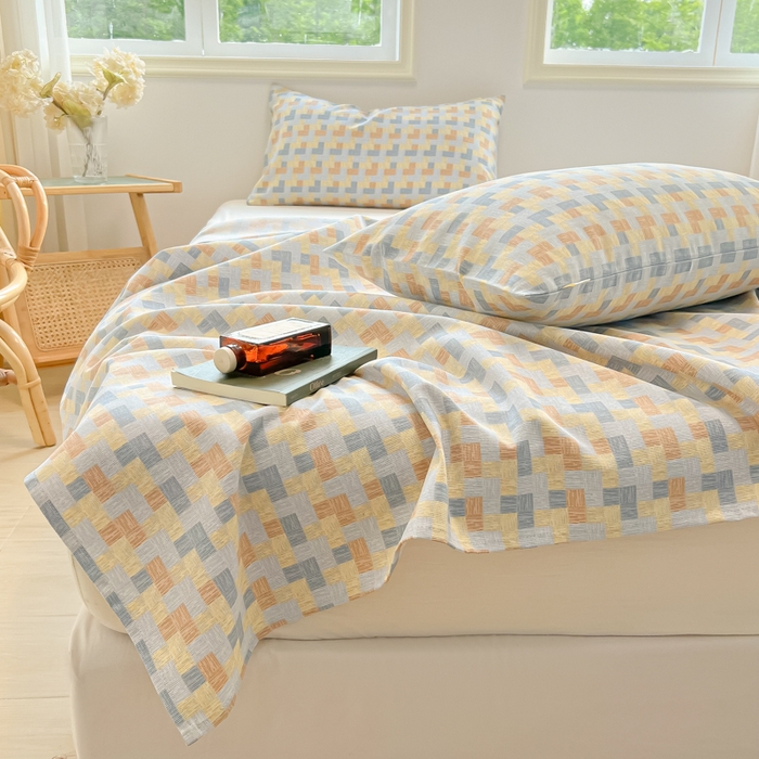 91家纺网 家纺一手货源 找家纺 爱彼家纺 2026新款升级细纱老粗布床单款凉席席子单床单床单三件套 棋盘格