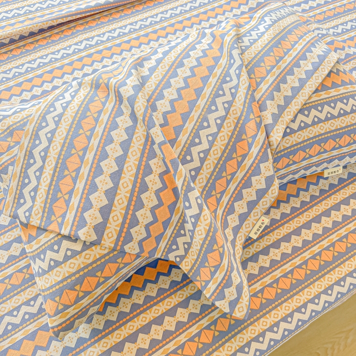 91家纺网 家纺一手货源 找家纺 爱彼家纺 2026新款升级细纱老粗布床单款凉席席子单床单床单三件套 向往蓝条