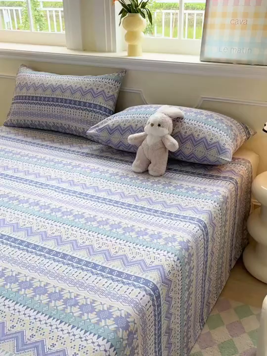 91家纺网 家纺一手货源 找家纺 爱彼家纺 2026新款升级细纱老粗布床单款凉席席子单床单床单三件套 向往米兰条