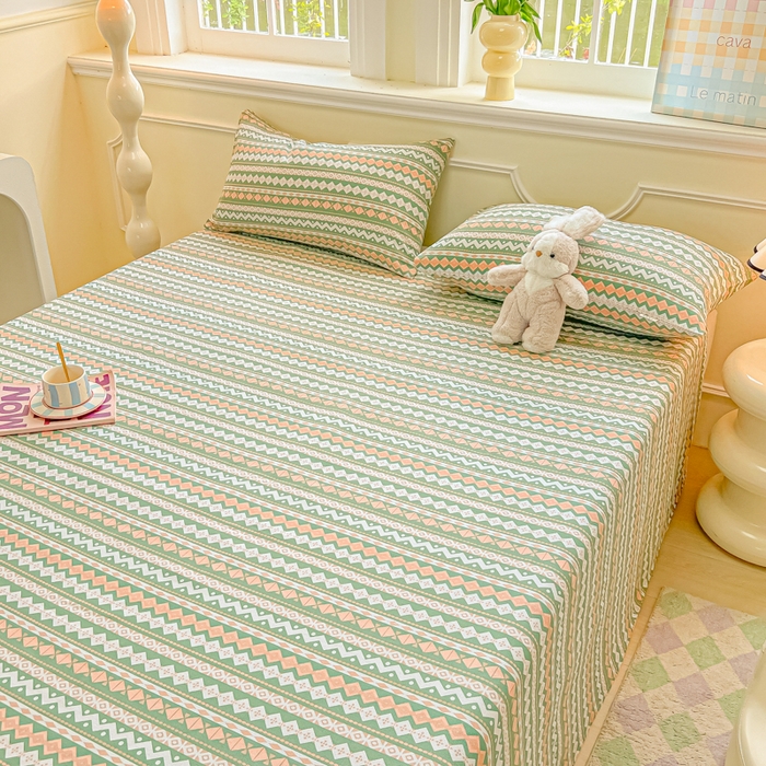 91家纺网 家纺一手货源 找家纺 爱彼家纺 2026新款升级细纱老粗布床单款凉席席子单床单床单三件套 向往条绿