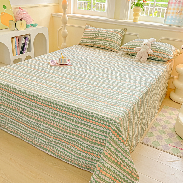 91家纺网 家纺一手货源 找家纺 爱彼家纺 2026新款升级细纱老粗布床单款凉席席子单床单床单三件套 向往条绿