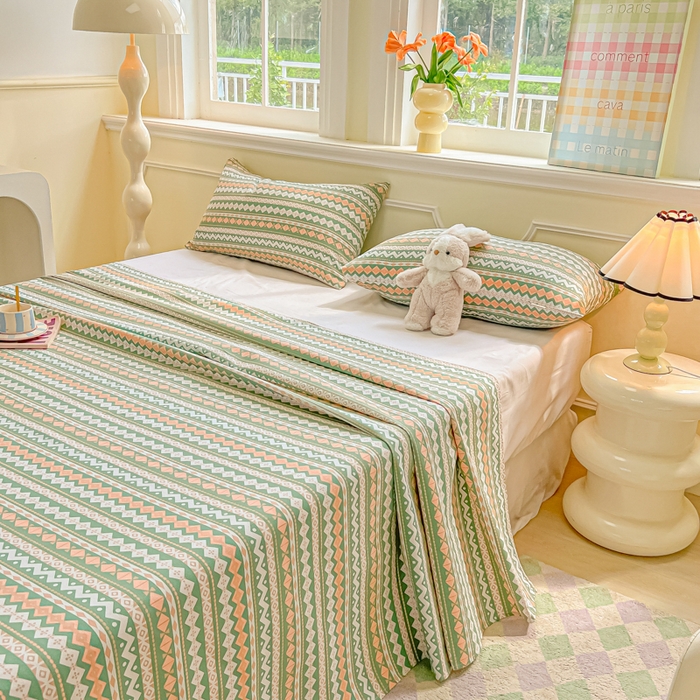 91家纺网 家纺一手货源 找家纺 爱彼家纺 2026新款升级细纱老粗布床单款凉席席子单床单床单三件套 向往条绿