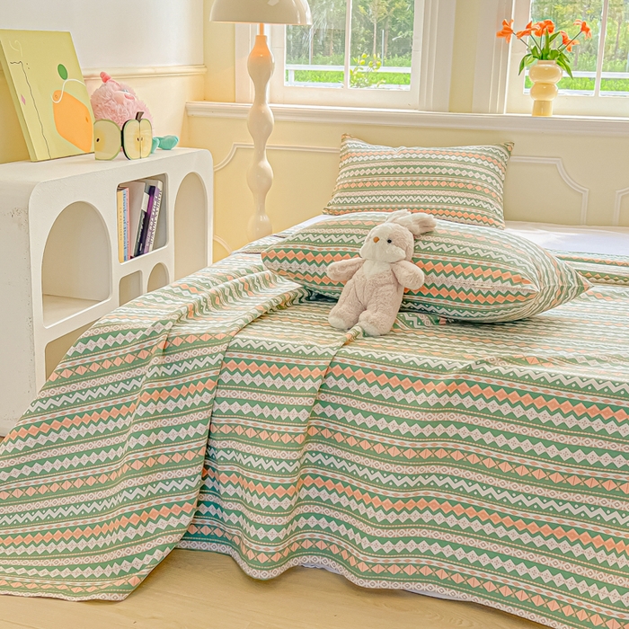 91家纺网 家纺一手货源 找家纺 爱彼家纺 2026新款升级细纱老粗布床单款凉席席子单床单床单三件套 向往条绿