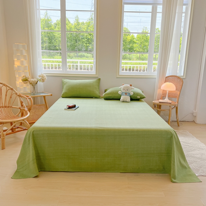 91家纺网 家纺一手货源 找家纺 爱彼家纺 2026新款升级细纱老粗布床单款凉席席子单床单床单三件套 新清嫩绿