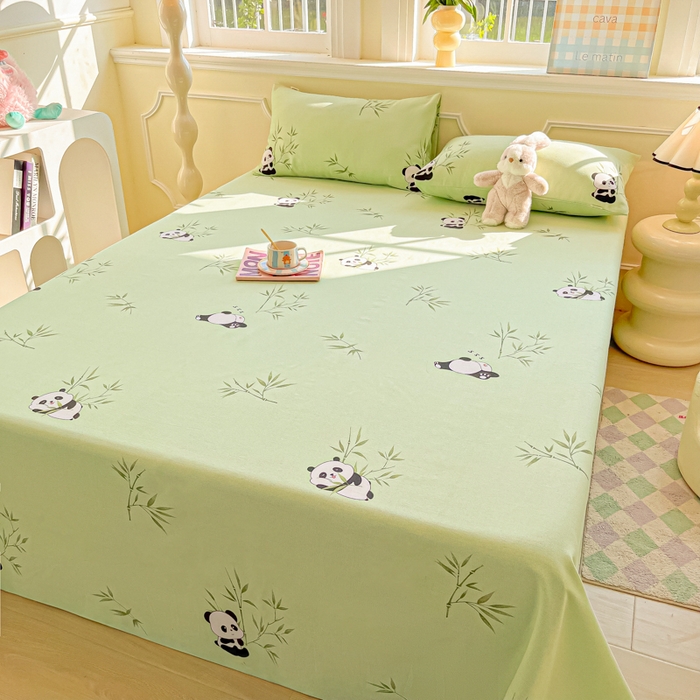 91家纺网 家纺一手货源 找家纺 爱彼家纺 2026新款升级细纱老粗布床单款凉席席子单床单床单三件套 竹小熊