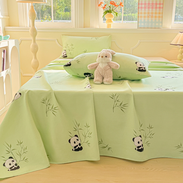 91家纺网 家纺一手货源 找家纺 爱彼家纺 2026新款升级细纱老粗布床单款凉席席子单床单床单三件套 竹小熊