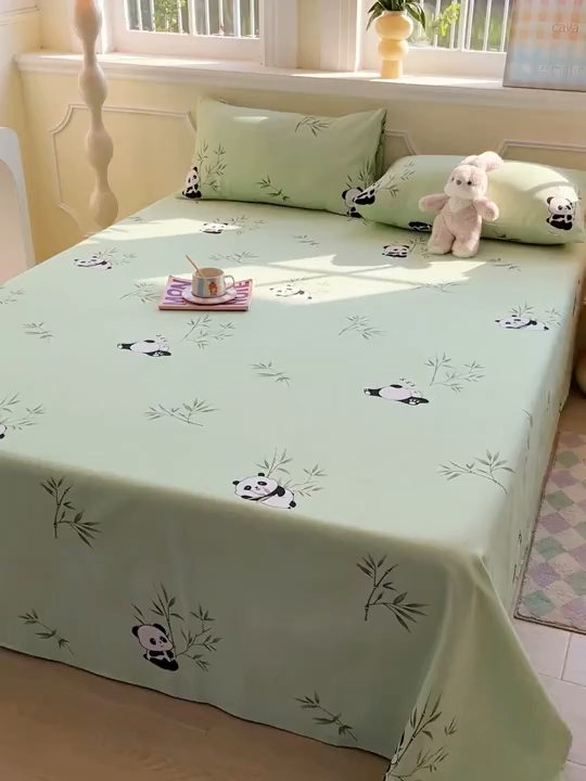 91家纺网 家纺一手货源 找家纺 爱彼家纺 2026新款升级细纱老粗布床单款凉席席子单床单床单三件套 竹小熊