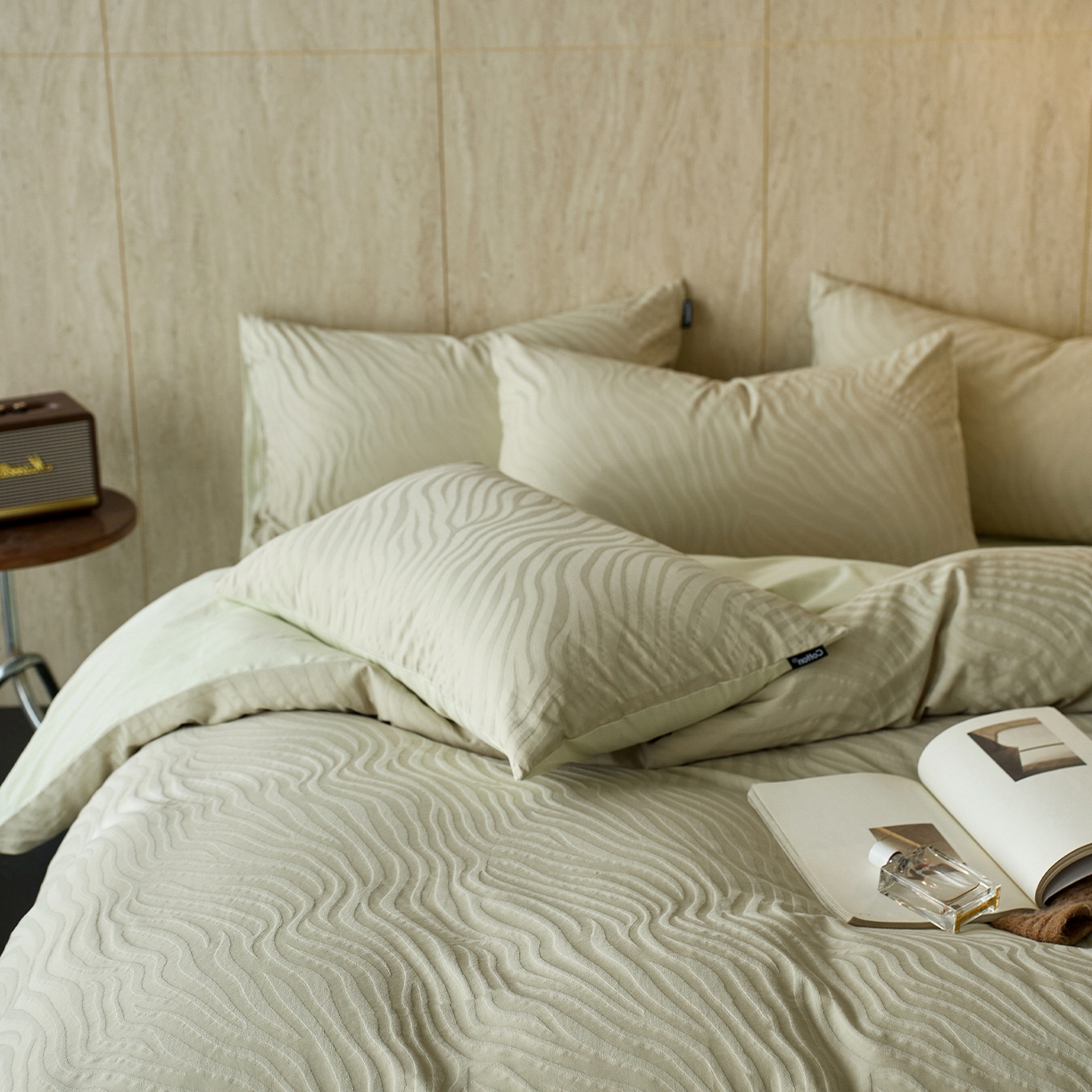 91家纺网 家纺一手货源 找家纺 小懒猪 2026新款亲肤舒适立体全棉提花四件套 杰斯-奶绿