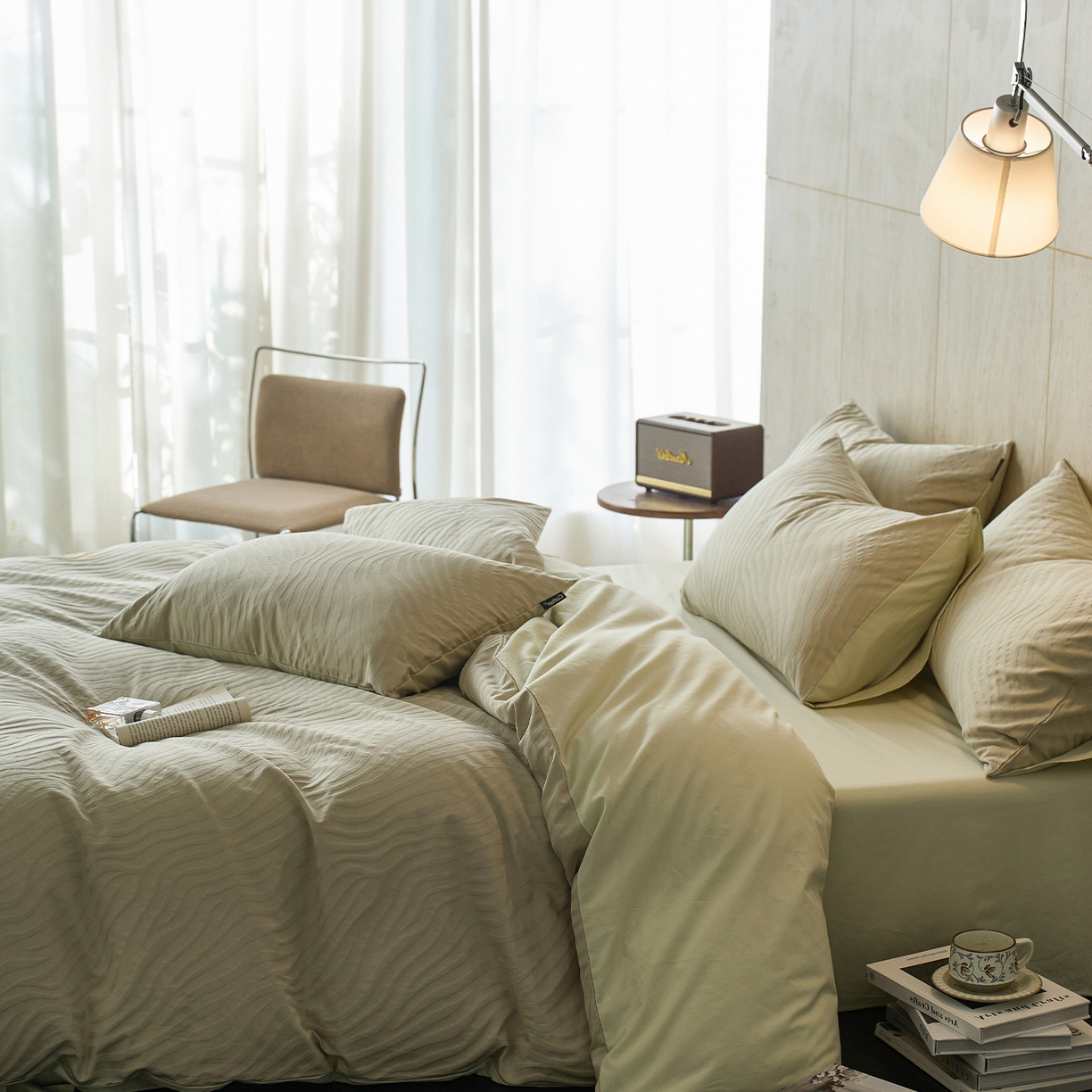 91家纺网 家纺一手货源 找家纺 小懒猪 2026新款亲肤舒适立体全棉提花四件套 杰斯-奶绿