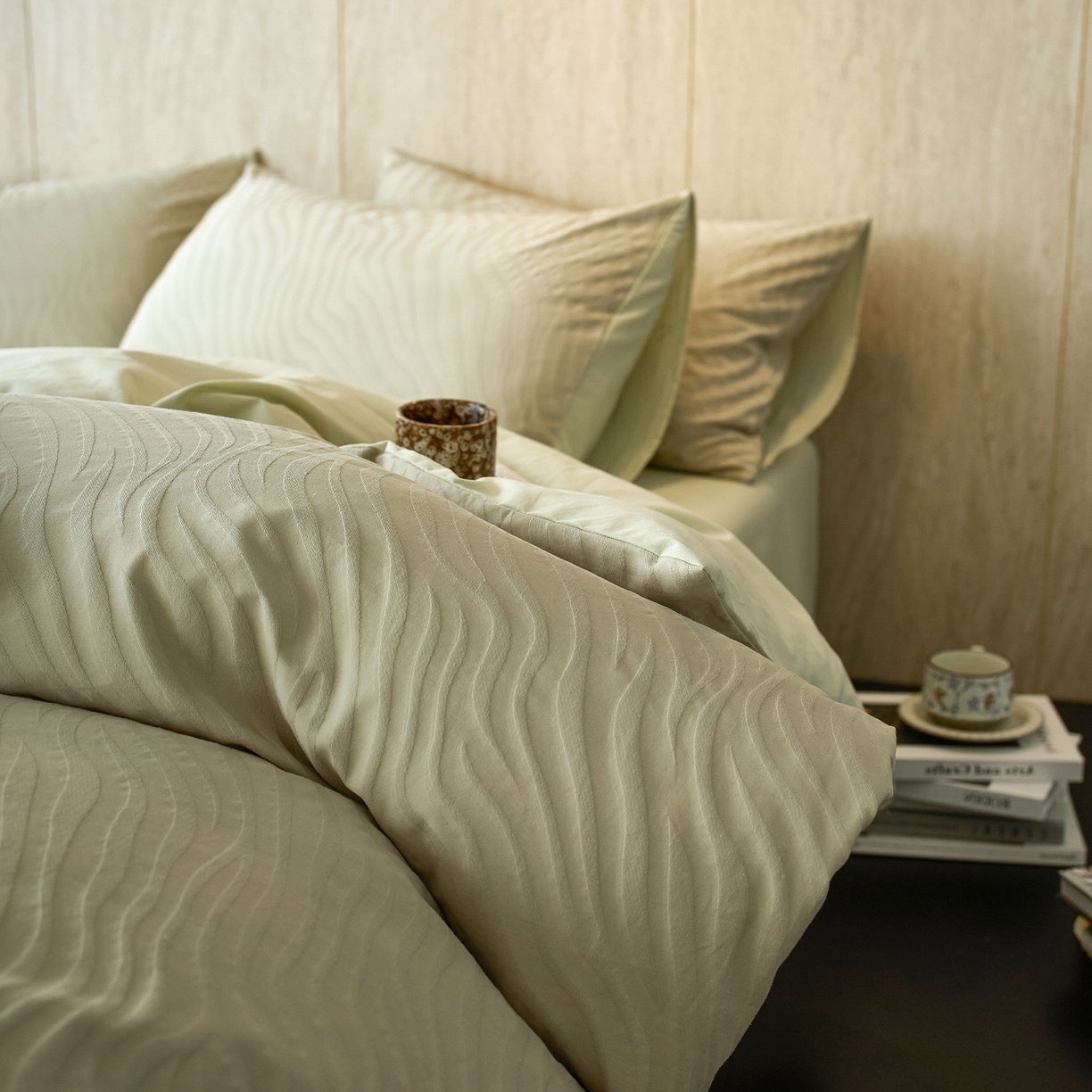 91家纺网 家纺一手货源 找家纺 小懒猪 2026新款亲肤舒适立体全棉提花四件套 杰斯-奶绿