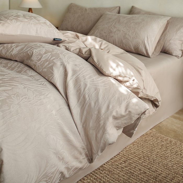 小懒猪 2026新款亲肤舒适立体全棉提花四件套 秘境-金属灰