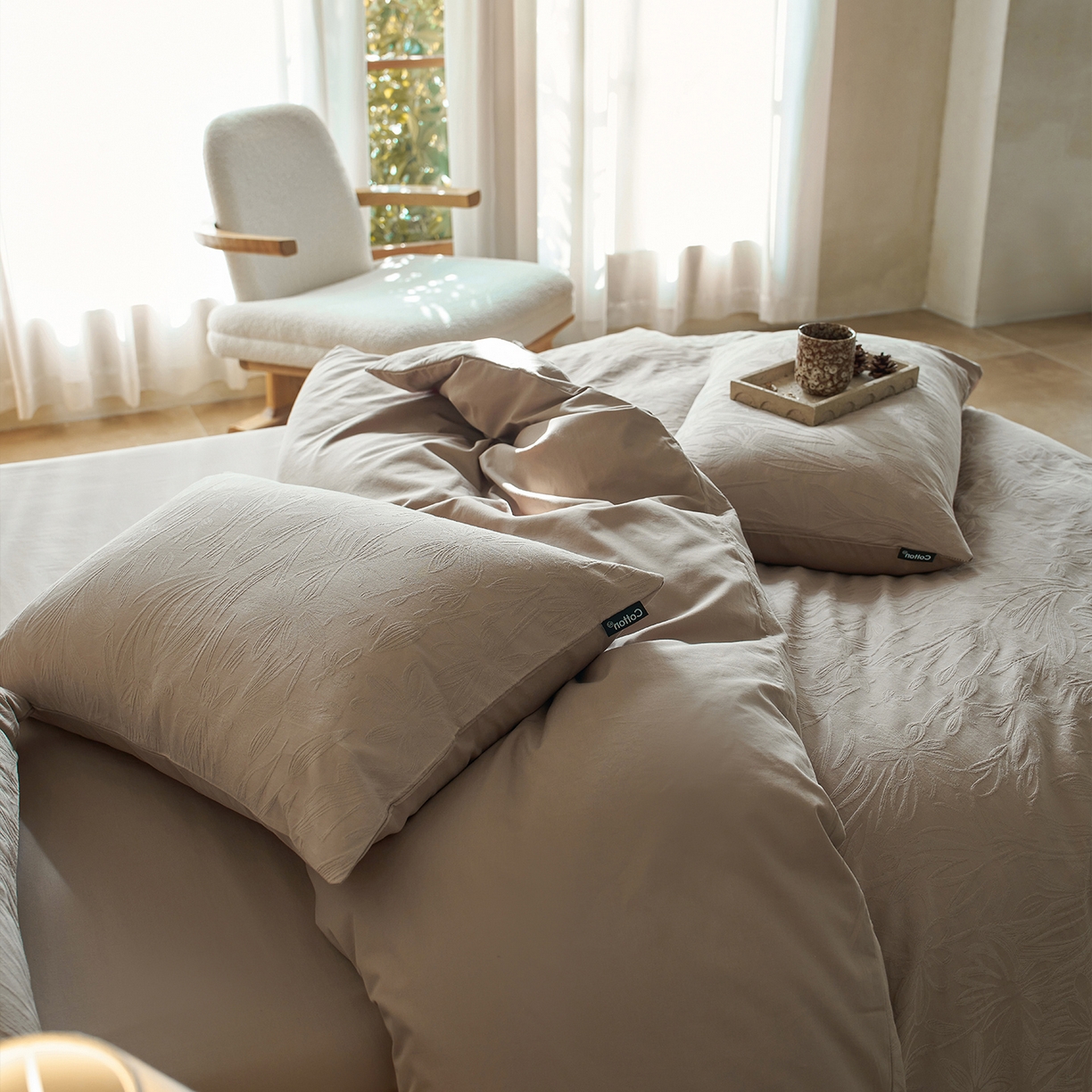 91家纺网 家纺一手货源 找家纺 小懒猪 2026新款亲肤舒适立体全棉提花四件套 秘境-金属灰