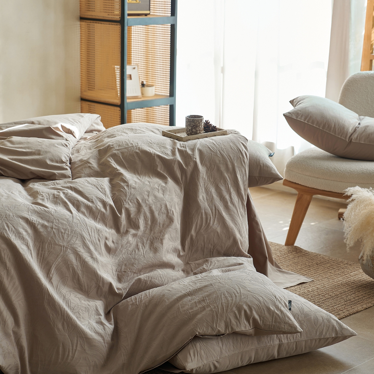 91家纺网 家纺一手货源 找家纺 小懒猪 2026新款亲肤舒适立体全棉提花四件套 秘境-金属灰