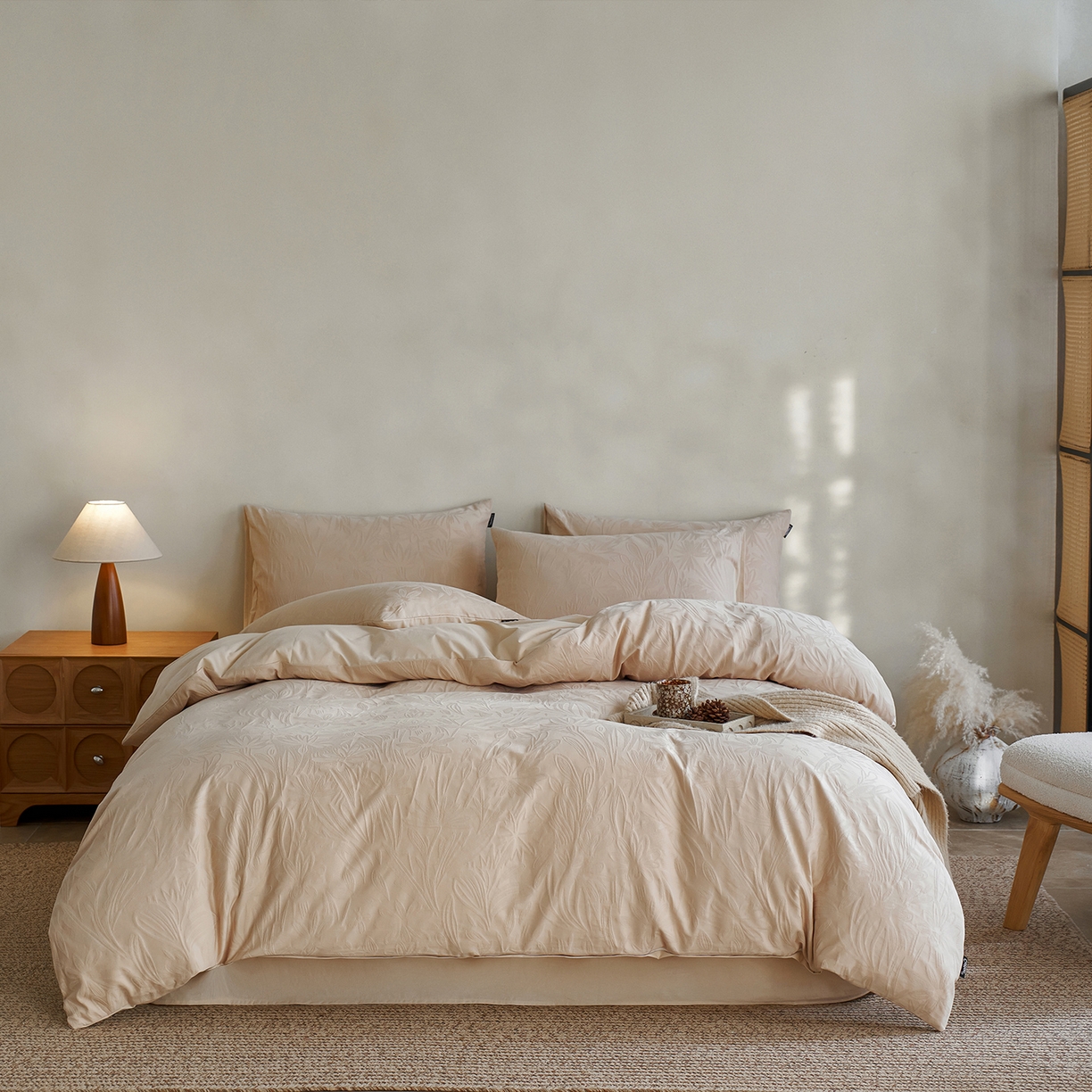 91家纺网 家纺一手货源 找家纺 小懒猪 2026新款亲肤舒适立体全棉提花四件套 秘境-米杏