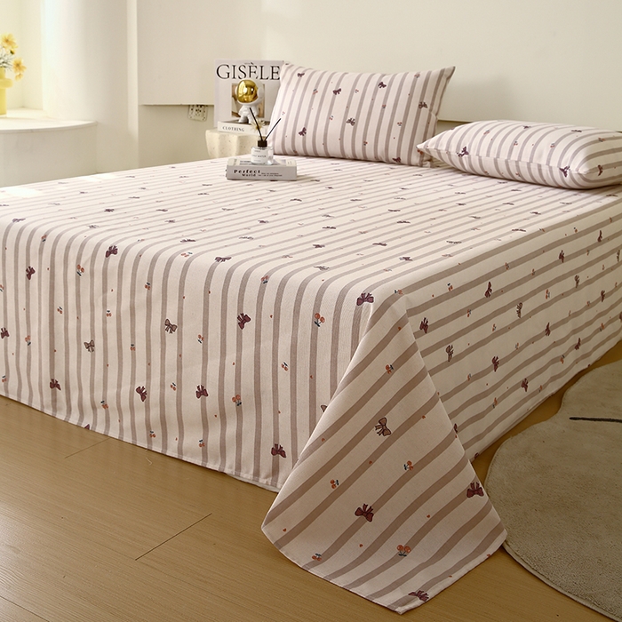 91家纺网 家纺一手货源 找家纺 爱彼家纺 2026新款古艺印花小碎花老粗布床单-粗纱系列二 法式条纹