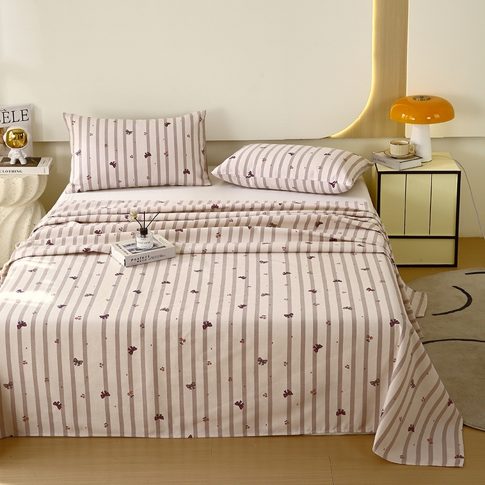 91家纺网 家纺一手货源 找家纺 爱彼家纺 2026新款古艺印花小碎花老粗布床单-粗纱系列二 法式条纹