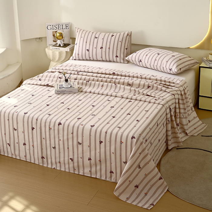 91家纺网 家纺一手货源 找家纺 爱彼家纺 2026新款古艺印花小碎花老粗布床单-粗纱系列二 法式条纹