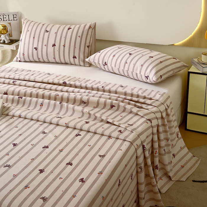 91家纺网 家纺一手货源 找家纺 爱彼家纺 2026新款古艺印花小碎花老粗布床单-粗纱系列二 法式条纹