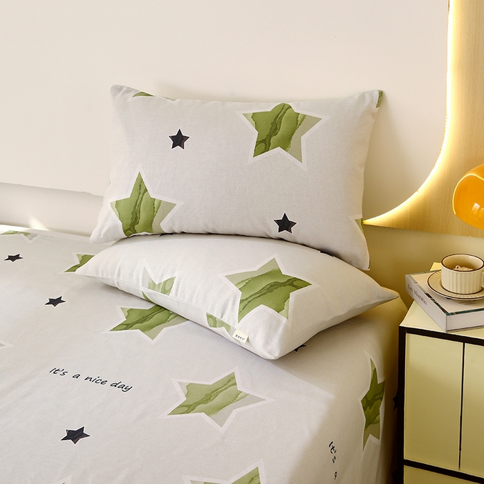 91家纺网 家纺一手货源 找家纺 爱彼家纺 2026新款古艺印花小碎花老粗布床单-粗纱系列二 星绿