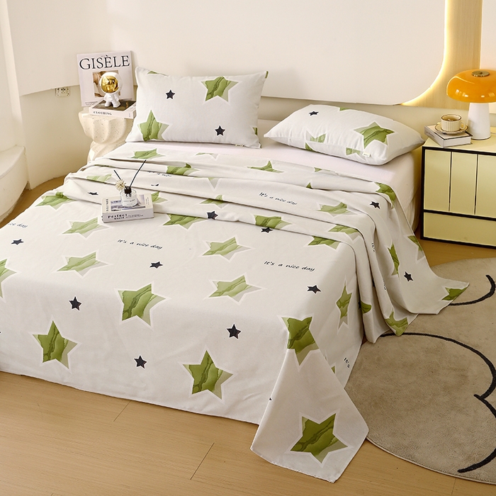 91家纺网 家纺一手货源 找家纺 爱彼家纺 2026新款古艺印花小碎花老粗布床单-粗纱系列二 星绿