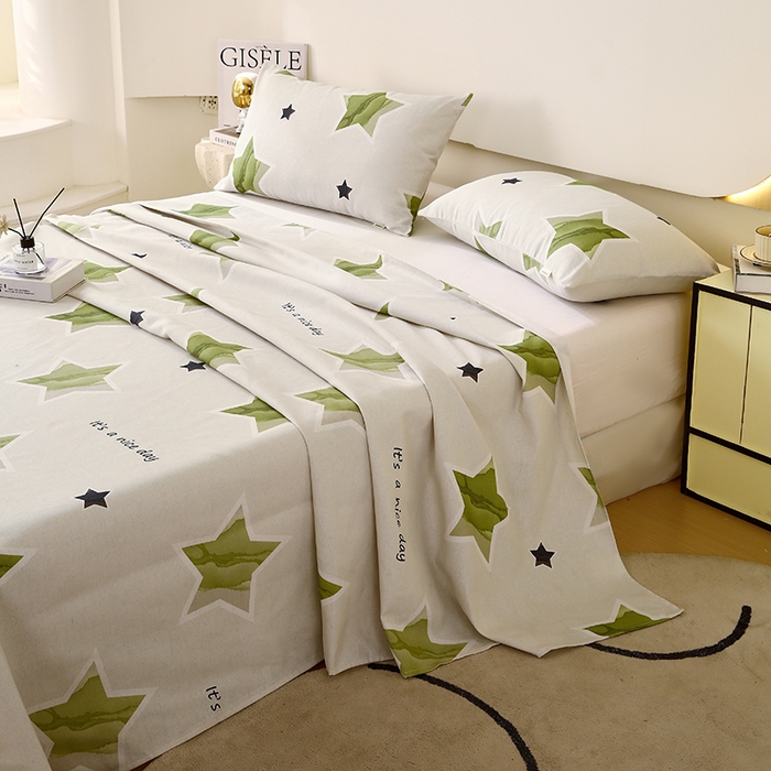 91家纺网 家纺一手货源 找家纺 爱彼家纺 2026新款古艺印花小碎花老粗布床单-粗纱系列二 星绿