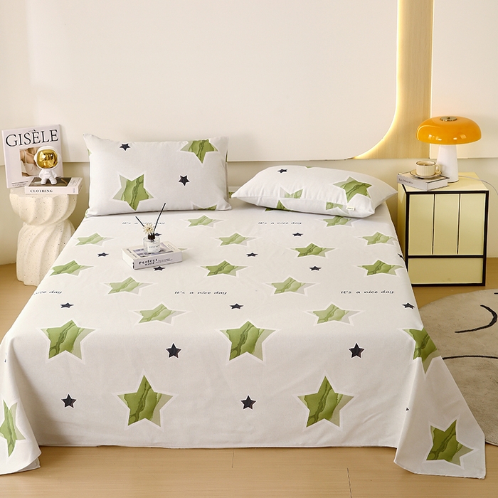 91家纺网 家纺一手货源 找家纺 爱彼家纺 2026新款古艺印花小碎花老粗布床单-粗纱系列二 星绿