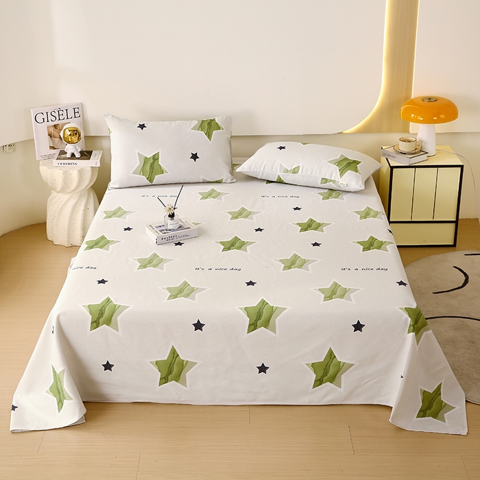 91家纺网 家纺一手货源 找家纺 爱彼家纺 2026新款古艺印花小碎花老粗布床单-粗纱系列二 星绿