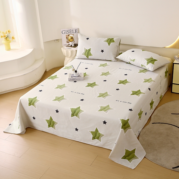 91家纺网 家纺一手货源 找家纺 爱彼家纺 2026新款古艺印花小碎花老粗布床单-粗纱系列二 星绿