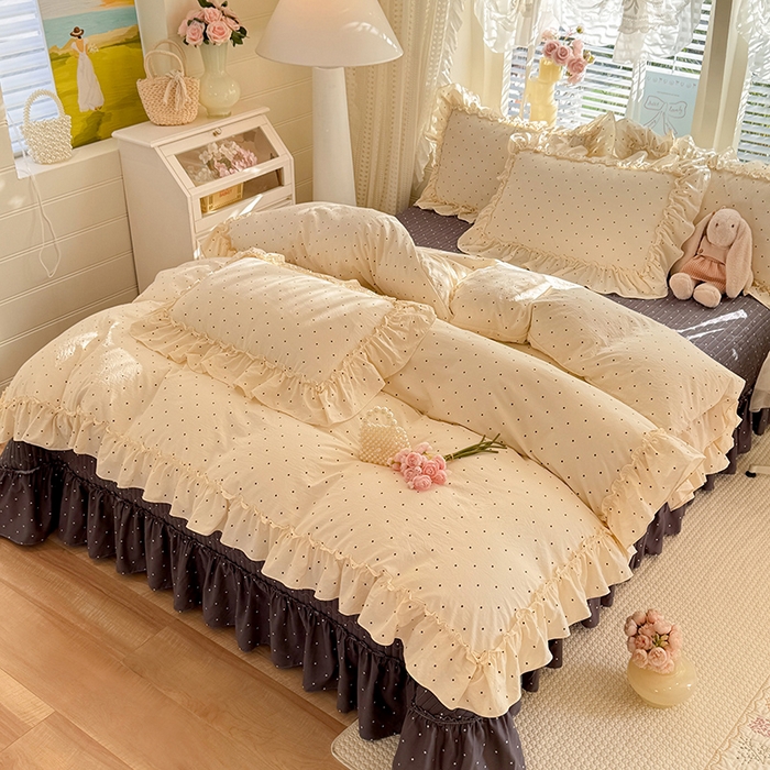 91家纺网 家纺一手货源 找家纺 韩约家纺 2026新款法式大花边古法棉感床盖四件套 宁静时光