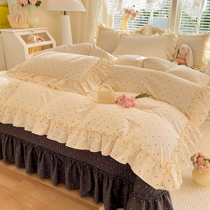 91家纺网 家纺一手货源 找家纺 韩约家纺 2026新款法式大花边古法棉感床盖四件套 宁静时光