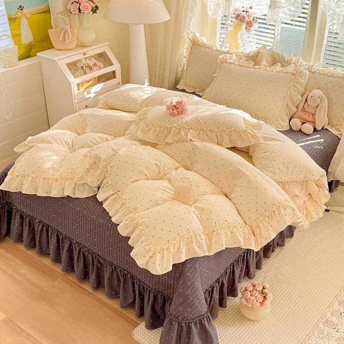 91家纺网 家纺一手货源 找家纺 韩约家纺 2026新款法式大花边古法棉感床盖四件套 宁静时光