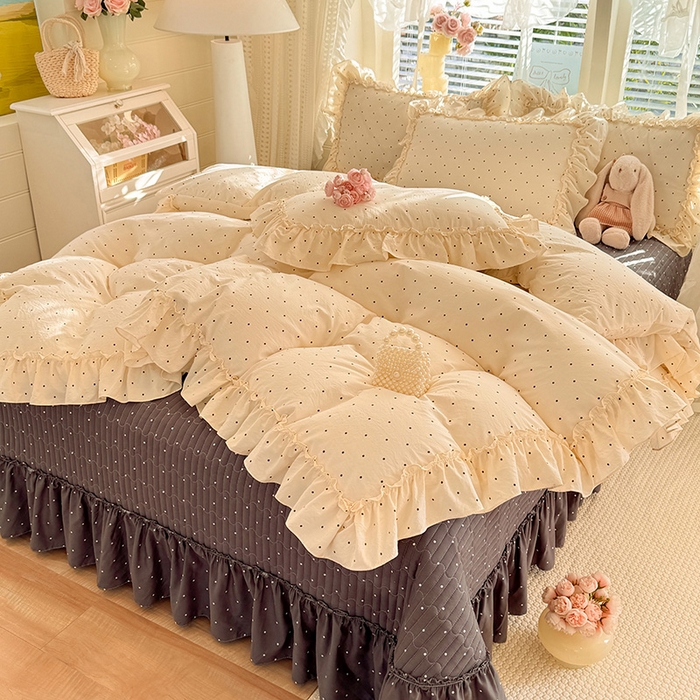 91家纺网 家纺一手货源 找家纺 韩约家纺 2026新款法式大花边古法棉感床盖四件套 宁静时光