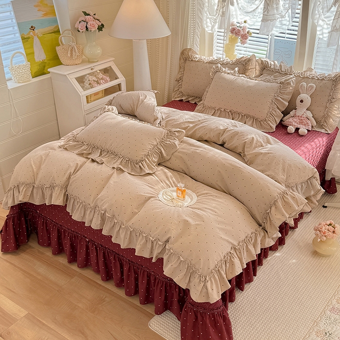 91家纺网 家纺一手货源 找家纺 韩约家纺 2026新款法式大花边古法棉感床盖四件套 艾米