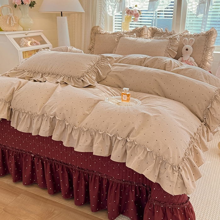 91家纺网 家纺一手货源 找家纺 韩约家纺 2026新款法式大花边古法棉感床盖四件套 艾米